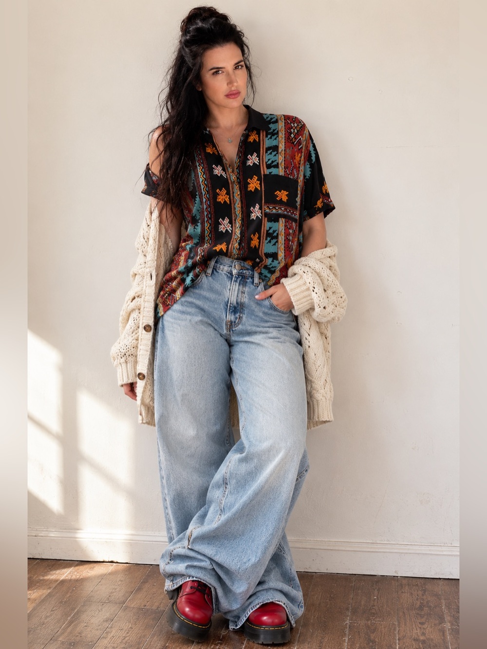 Vintage 80s Carole Little Saint-Tropez West Rayon Gauze Southwestern blouse